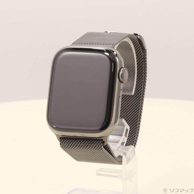 (中古)Apple Apple Watch Series 8 GPS + Cellular 45mm グラファイトステンレススチールケース グラファイトミラネーゼループ(258-ud)