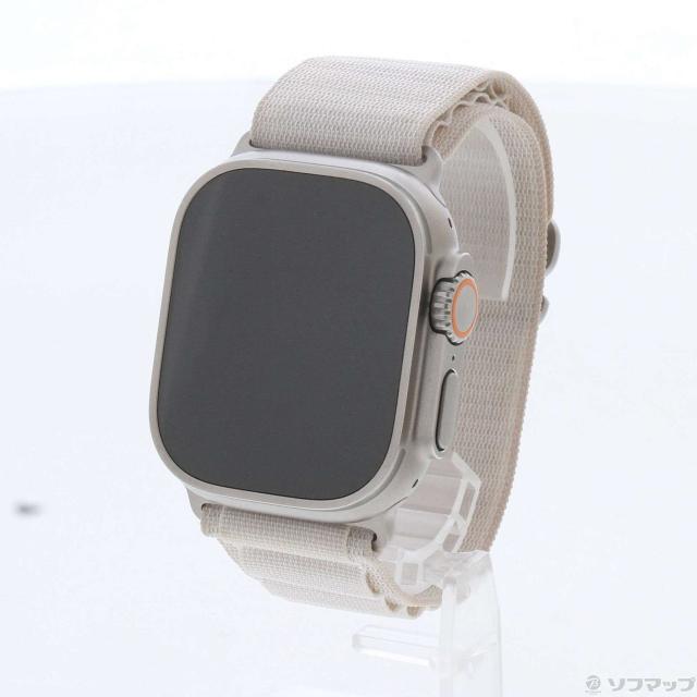 (中古)Apple Apple Watch Ultra GPS + Cellular 49mm チタニウムケース スターライトアルパインループ(344-ud)