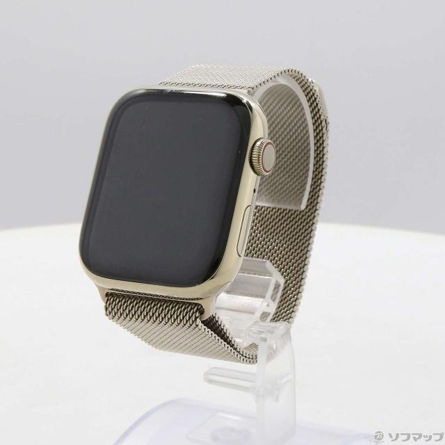 (中古)Apple Apple Watch Series 8 GPS + Cellular 45mm ゴールドステンレススチールケース ゴールドミラネーゼループ(258-ud)