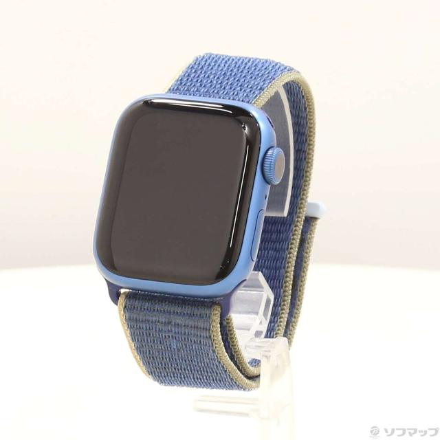 (中古)Apple Apple Watch Series 7 GPS 41mm ブルーアルミニウムケース アビススポーツループ(344-ud)