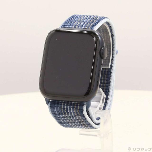(中古)Apple Apple Watch Series 8 GPS 45mm ミッドナイトアルミニウムケース ストームブルースポーツループ(348-ud)