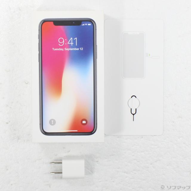 (中古)Apple iPhoneX 256GB 空白文字薄墨色 MQC12J/A SIM無償性(352-ud)