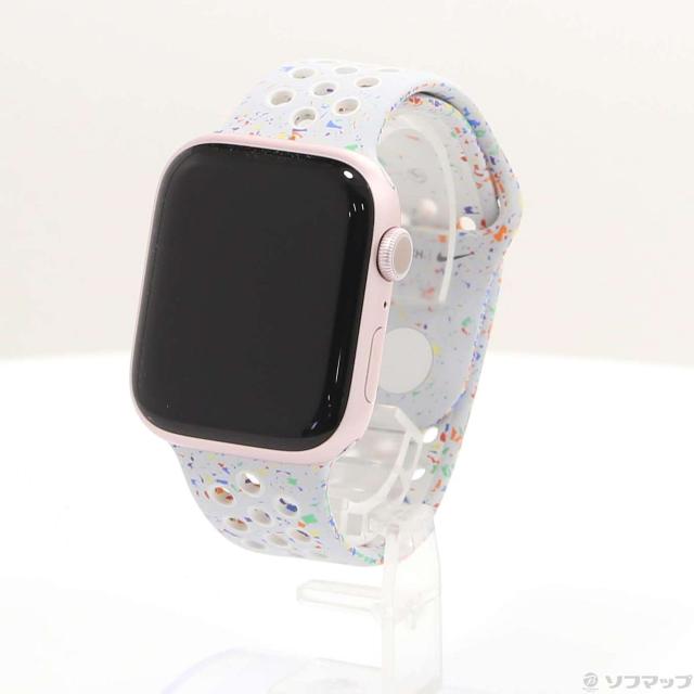 (中古)Apple Apple Watch Series 9 GPS 45mm ピンクアルミニウムケース ピュアプラチナムNikeスポーツバンド(305-ud)