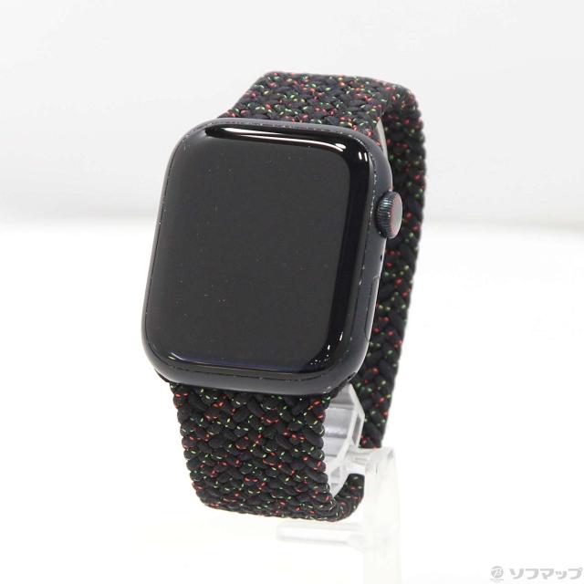 (中古)Apple Apple Watch Series 8 GPS 45mm ミッドナイトアルミニウムケース ブラックユニティブレイデッドソロループ(377-ud)