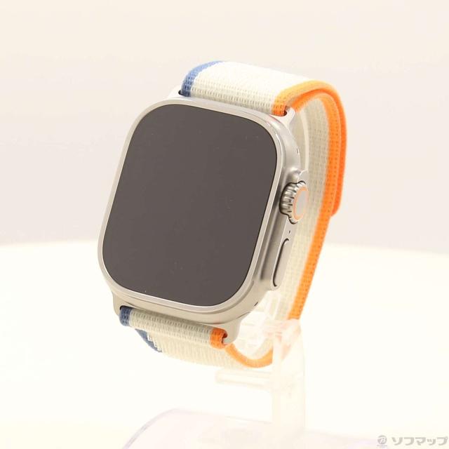 (中古)Apple Apple Watch Ultra 2 GPS + Cellular 49mm チタニウムケース オレンジ/ベージュトレイルループ(371-ud)