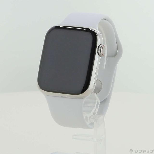 (中古)Apple Apple Watch Series 8 GPS + Cellular 45mm シルバーステンレススチールケース ホワイトスポーツバンド(297-ud)