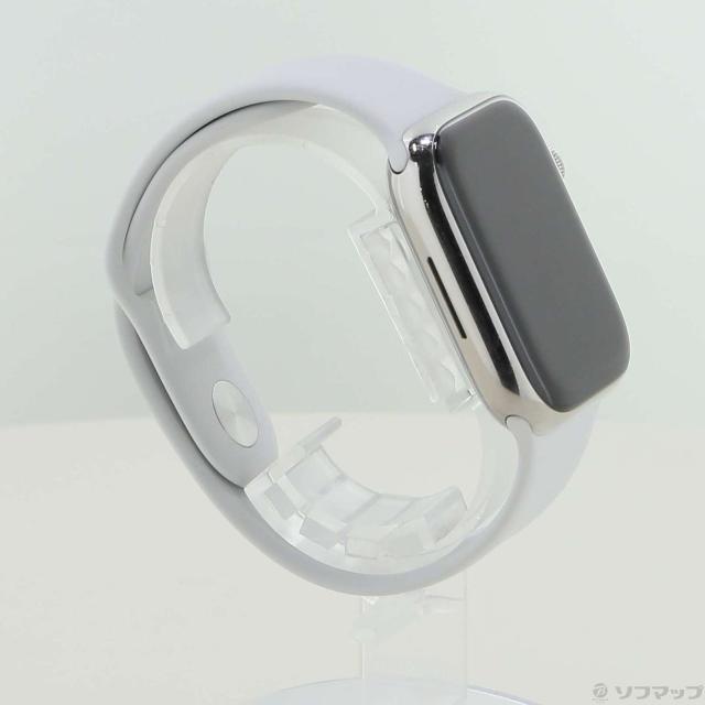 (中古)Apple Apple Watch Series 8 GPS + Cellular 45mm シルバーステンレススチールケース ホワイトスポーツバンド(297-ud)_3