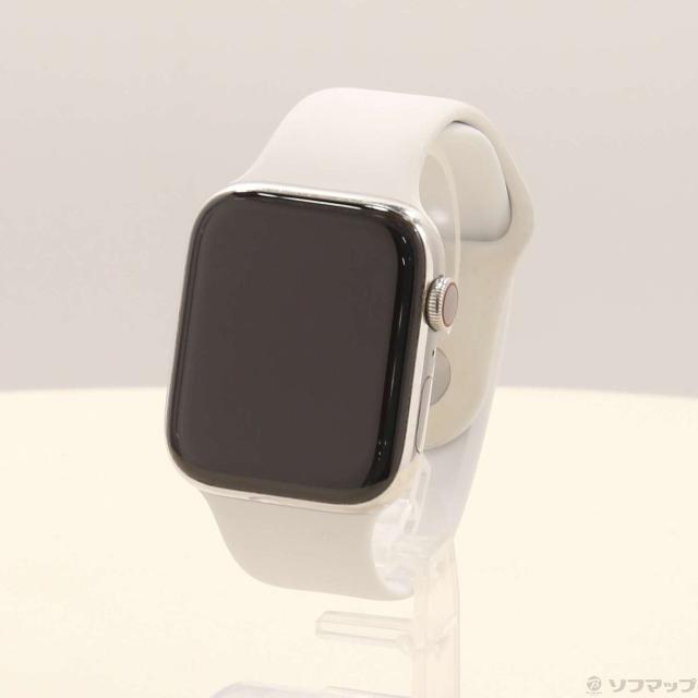(中古)Apple Apple Watch Series 5 GPS + Cellular 44mm ステンレススチールケース ホワイトスポーツバンド(247-ud)