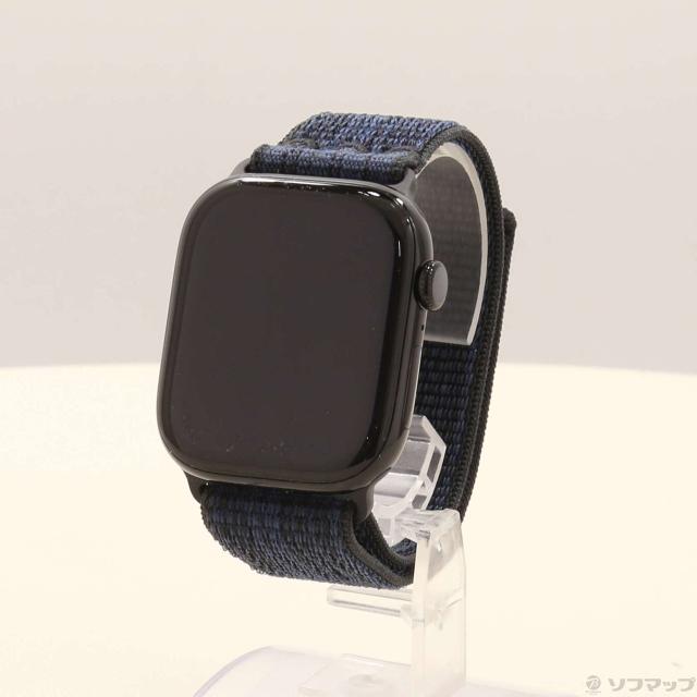 (中古)Watch Series 10 GPS + Cellular 46mm ジェットブラックアルミニウムケース ブラック/ブルーNikeスポーツループ(297-ud)