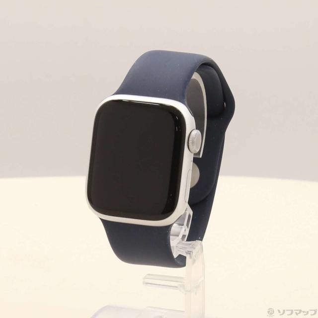 (中古)Apple Apple Watch Series 9 GPS 41mm シルバーアルミニウムケース ストームブルースポーツバンド(198-ud)