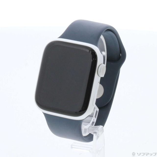 (中古)Apple Apple Watch Series 9 GPS 45mm シルバーアルミニウムケース ストームブルースポーツバンド(297-ud)