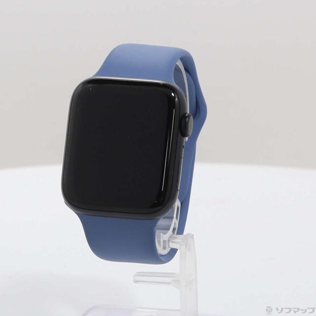 (中古)Apple Apple Watch SE 第2世代 GPS 44mm ミッドナイトアルミニウムケース ウィンターブルースポーツバンド(196-ud)