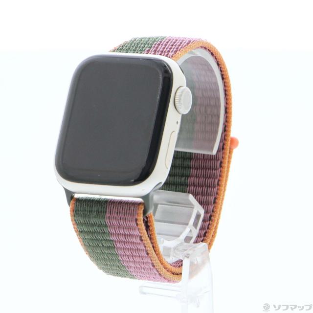 (中古)Apple Apple Watch Series 7 GPS 41mm スターライトアルミニウムケース ダークチェリー/フォレストグリーンスポーツループ(371-ud)