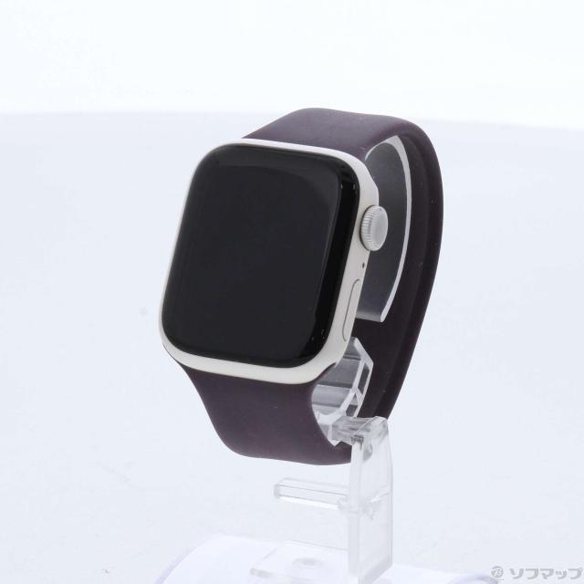 (中古)Apple Apple Watch Series 7 GPS 41mm スターライトアルミニウムケース ダークチェリーソロループ(198-ud)