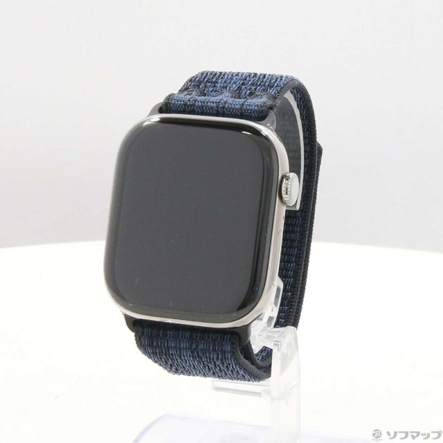 (中古)Apple Apple Watch Series 10 GPS + Cellular 46mm ナチュラルチタニウムケース ブラック/ブルーNikeスポーツループ(344-ud)