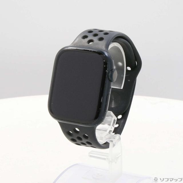(中古)Apple Apple Watch Series 7 Nike GPS 45mm ミッドナイトアルミニウムケース アンスラサイト/ブラックNIKEスポーツバンド(269-ud)
