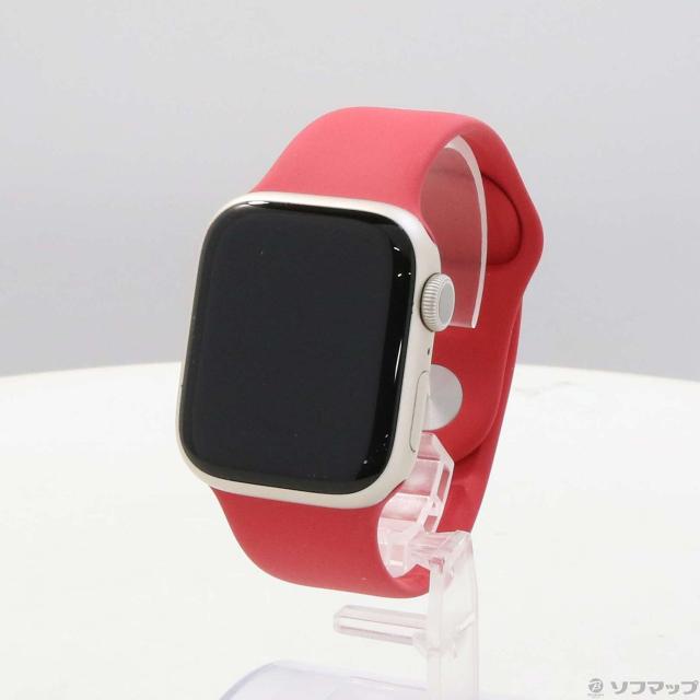 (中古)Apple Apple Watch Series 9 GPS 41mm スターライトアルミニウムケース レッドスポーツバンド(251-ud)