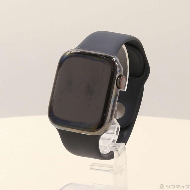 (中古)Apple Apple Watch Series 7 GPS + Cellular 45mm グラファイトステンレススチールケース ミッドナイトスポーツバンド(377-ud)