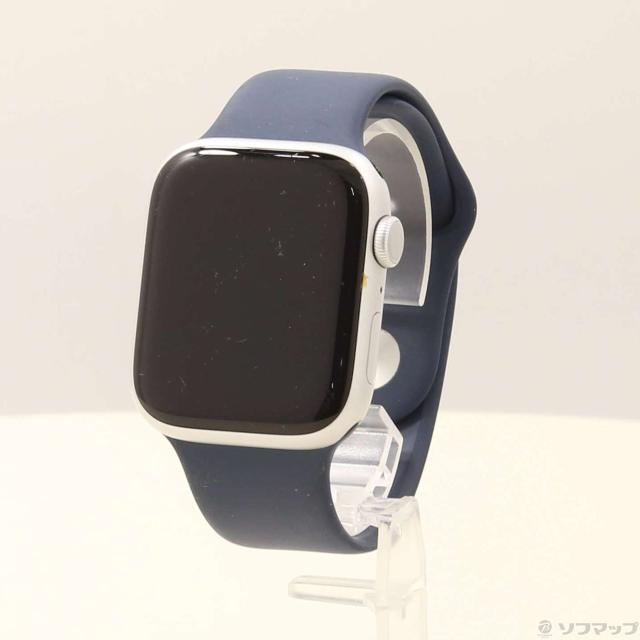 (中古)Apple Apple Watch Series 9 GPS 45mm シルバーアルミニウムケース ストームブルースポーツバンド(196-ud)