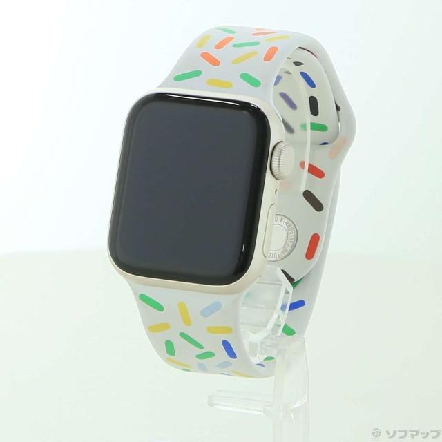 (中古)Apple Apple Watch SE 第2世代 GPS 40mm スターライトアルミニウムケース プライドエディションスポーツバンド(368-ud)
