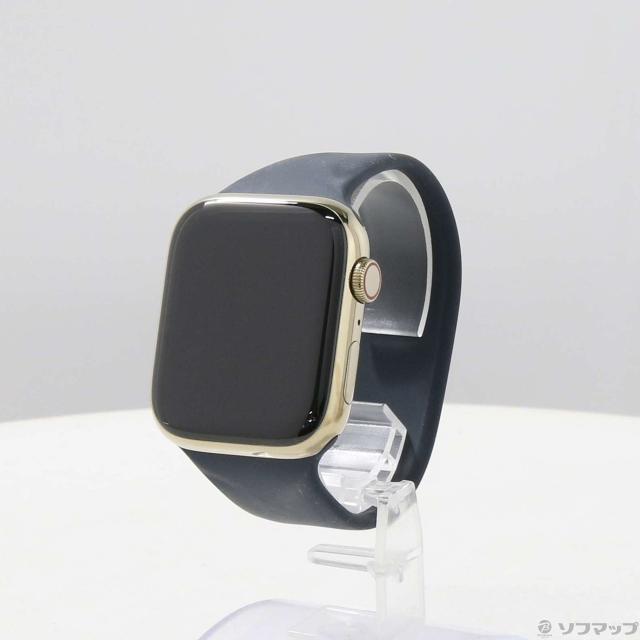 (中古)Apple Apple Watch Series 9 GPS + Cellular 45mm ゴールドステンレススチールケース ミッドナイトソロループ(344-ud)