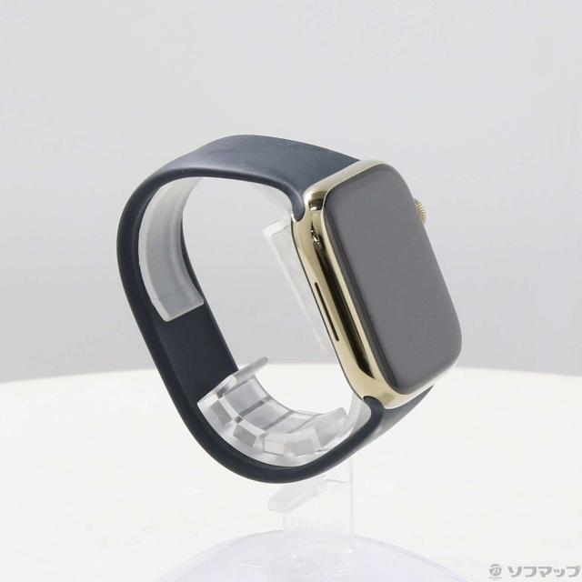 (中古)Apple Apple Watch Series 9 GPS + Cellular 45mm ゴールドステンレススチールケース ミッドナイトソロループ(344-ud)_3