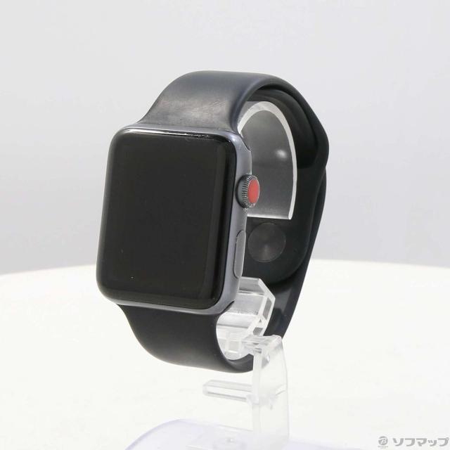 (中古)Apple Apple Watch Series 3 GPS + Cellular 42粍 スペースグレイアルミニウムケース 黒いこと運動競技ダンス楽隊(198-ud)