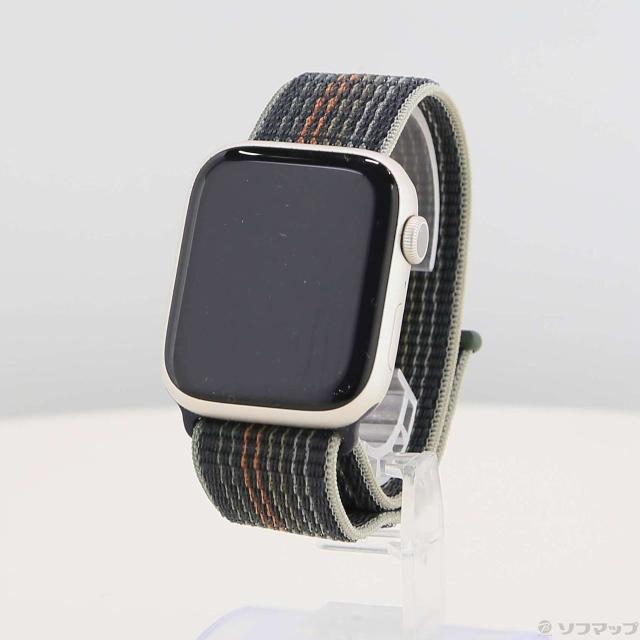 (中古)Apple Apple Watch Series 8 GPS 45mm スターライトアルミニウムケース ミッドナイトスポーツループ(348-ud)
