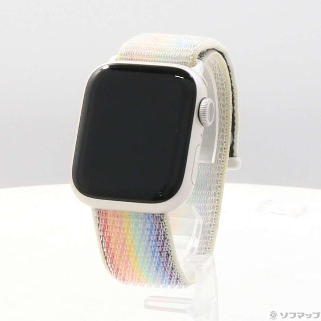 (中古)Apple Apple Watch Series 7 GPS 41mm スターライトアルミニウムケース プライドエディションスポーツループ(276-ud)