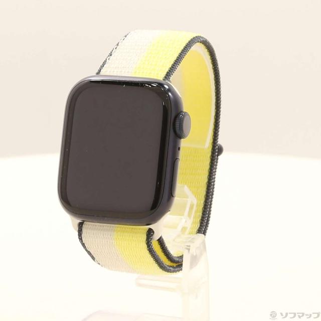 (中古)Apple Apple Watch Series 7 GPS 41mm ミッドナイトアルミニウムケース オートミルク/レモンゼストスポーツループ(198-ud)