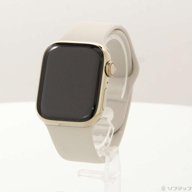 (中古)Apple Apple Watch Series 8 GPS + Cellular 41mm ゴールドステンレススチールケース スターライトスポーツバンド(377-ud)