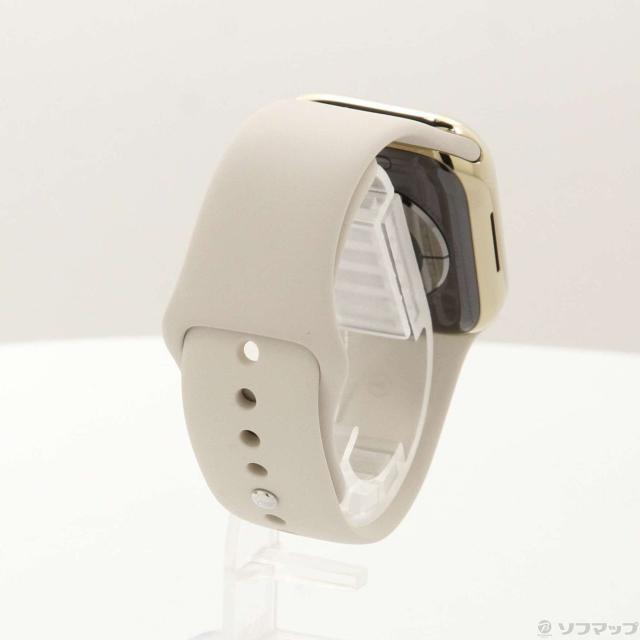 (中古)Apple Apple Watch Series 8 GPS + Cellular 41mm ゴールドステンレススチールケース スターライトスポーツバンド(377-ud)_2