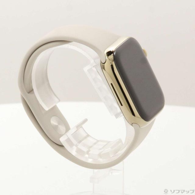 (中古)Apple Apple Watch Series 8 GPS + Cellular 41mm ゴールドステンレススチールケース スターライトスポーツバンド(377-ud)_3