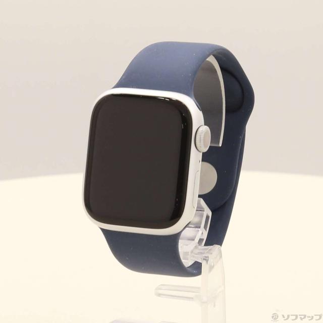 (中古)Apple Apple Watch Series 9 GPS 41mm シルバーアルミニウムケース ストームブルースポーツバンド(198-ud)