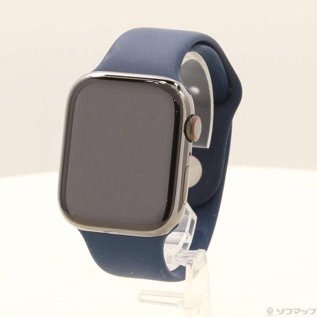 (中古)Apple Apple Watch Series 7 GPS + Cellular 45mm グラファイトステンレススチールケース アビスブルースポーツバンド(198-ud)