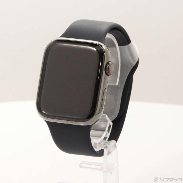 (中古)Apple Apple Watch Series 7 GPS + Cellular 45mm グラファイトステンレススチールケース ミッドナイトスポーツバンド(262-ud)