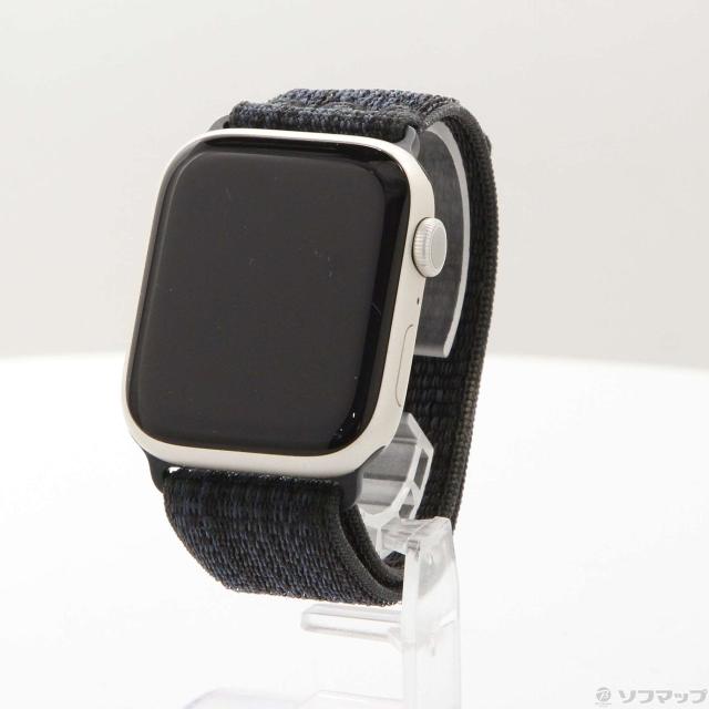 (中古)Apple Apple Watch Series 9 GPS 45mm スターライトアルミニウムケース ブラック/ブルーNikeスポーツループ(349-ud)