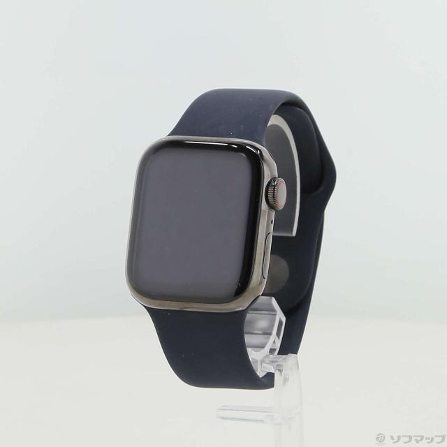 (中古)Apple Apple Watch Series 8 GPS + Cellular 41mm グラファイトステンレススチールケース ミッドナイトスポーツバンド(349-ud)