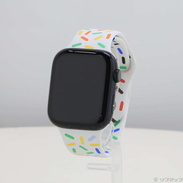 (中古)Apple Apple Watch Series 9 GPS 45mm ミッドナイトアルミニウムケース プライドエディションスポーツバンド(349-ud)