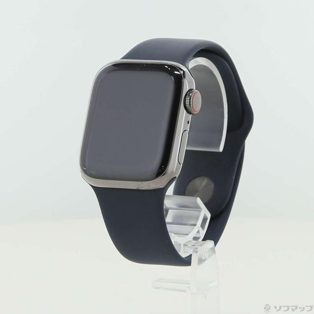 (中古)Apple Apple Watch Series 8 GPS + Cellular 41mm グラファイトステンレススチールケース ミッドナイトスポーツバンド(377-ud)