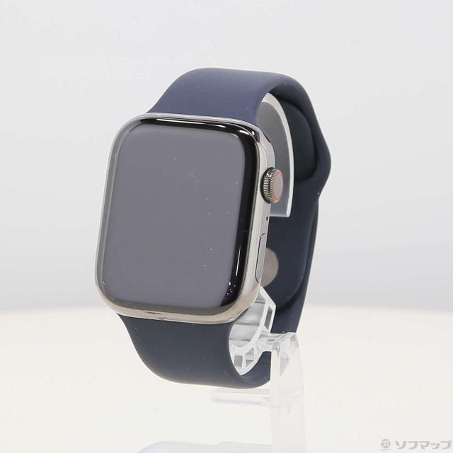 (中古)Apple Apple Watch Series 9 GPS + Cellular 45mm グラファイトステンレススチールケース ミッドナイトスポーツバンド(377-ud)