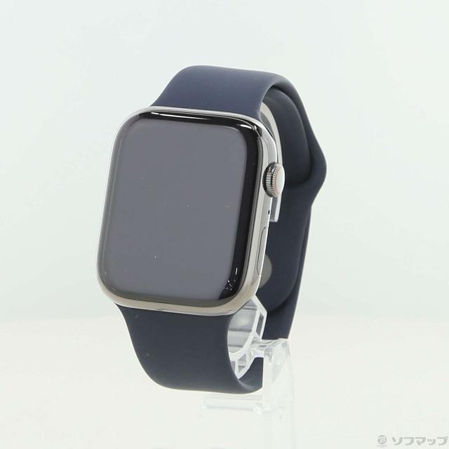 (中古)Apple Apple Watch Series 9 GPS + Cellular 45mm グラファイトステンレススチールケース ミッドナイトスポーツバンド(348-ud)