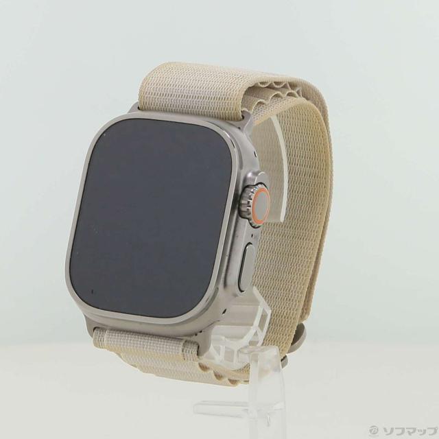 (中古)Apple Apple Watch Ultra GPS + Cellular 49mm チタニウムケース スターライトアルパインループ(198-ud)