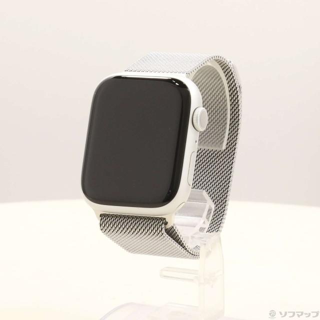 (中古)Apple Apple Watch Series 9 GPS 45mm シルバーアルミニウムケース ステンレススチールミラネーゼループ(348-ud)