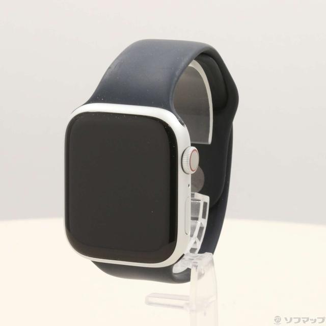 (中古)Apple Apple Watch Series 9 GPS + Cellular 45mm シルバーアルミニウムケース ミッドナイトスポーツバンド(377-ud)