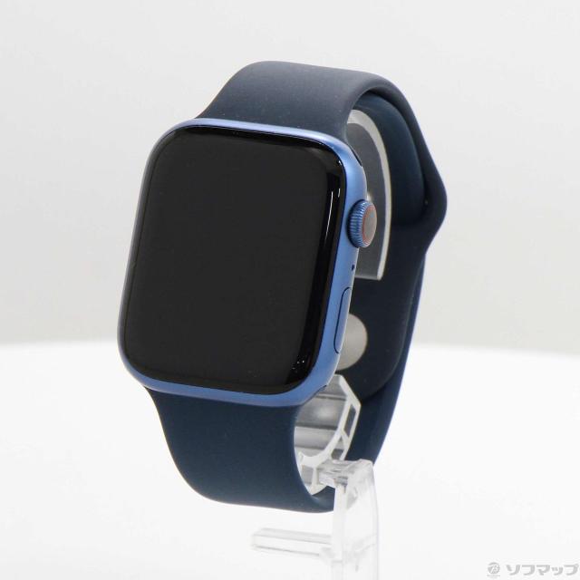(中古)Apple Apple Watch Series 7 GPS + Cellular 45mm ブルーアルミニウムケース アビスブルースポーツバンド(269-ud)
