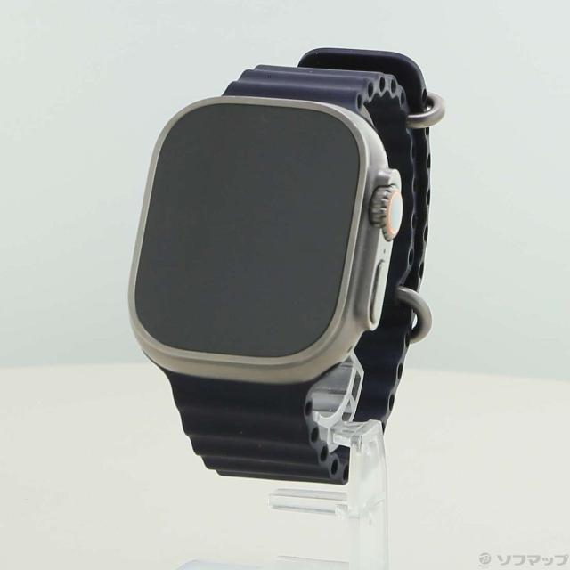 (中古)Apple Apple Watch Ultra 2 GPS + Cellular 49mm ナチュラルチタニウムケース ネイビーオーシャンバンド(344-ud)