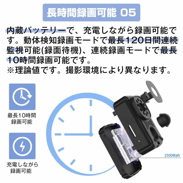 【10時間連続録画 】 防犯カメラ 小型カメラ 長時間録画 1080P 高画質 クリップ型 監視カメラ 暗視カメラ バッテリー内蔵 動体検知 小型防犯カメラ 防犯カメラ 小型 防犯 カメラ 車内用 簡単操作 赤外線 USB 動体検知 暗視 赤外線_6