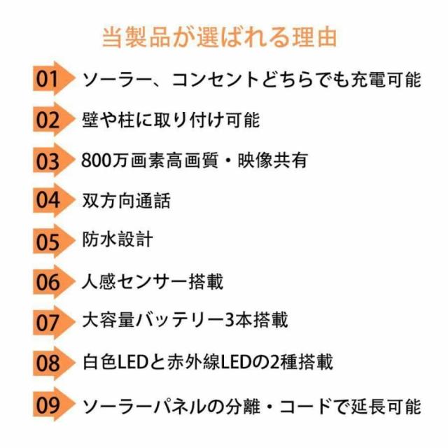 防犯カメラ ソーラー 屋外 家庭用 wifi 最大800万画素 セット ワイヤレス ネットワークカメラ 監視カメラ 配線不要 録画 夜間カラー 遠隔監視 動体検知 2025新品 2K超清 高画質 防水防塵 スマートアラート スマホアプリ操作 360度回転 モーションセンサー 防犯対策省エネ設計_2