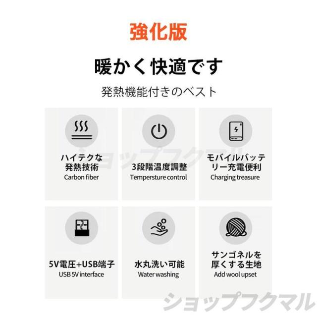 新品 電熱ベスト パーカー 日本製ヒーター 18箇所発熱 速暖 繊維ヒーター USB式給電 洗える 3段階調整可能 ヒータベスト 防寒 男女兼用 電熱 発熱 通勤 釣り_5